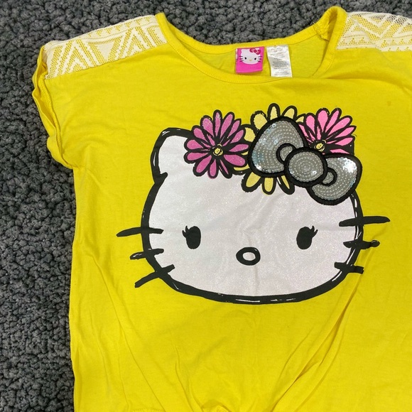 Girls Hello Kitty Tie Front Spring Yellow Sequin T-Shirt Top Size L/G 10-12 - Picture 2 of 7